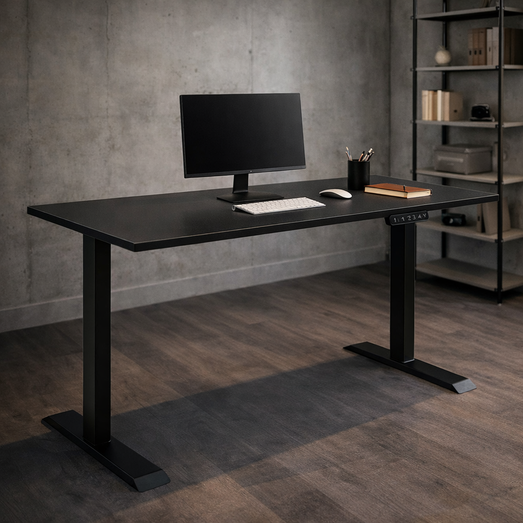 ZY-02 Dual Motor 2-Stage Electric Standing Desk with Industrial Black Finish Smart Control and Home Office Workspace Application