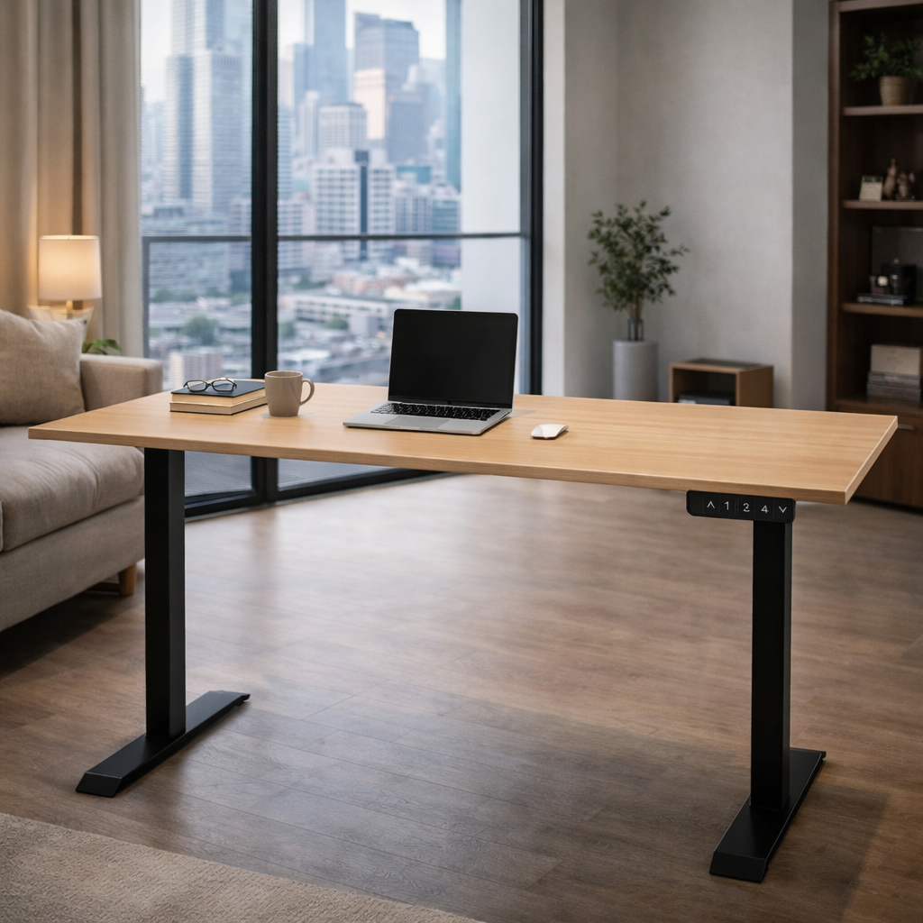 ZY-02 Dual Motor 2-Stage Standing Desk with Natural Light Wood Top for Balcony Workspace and Relaxed Home Office
