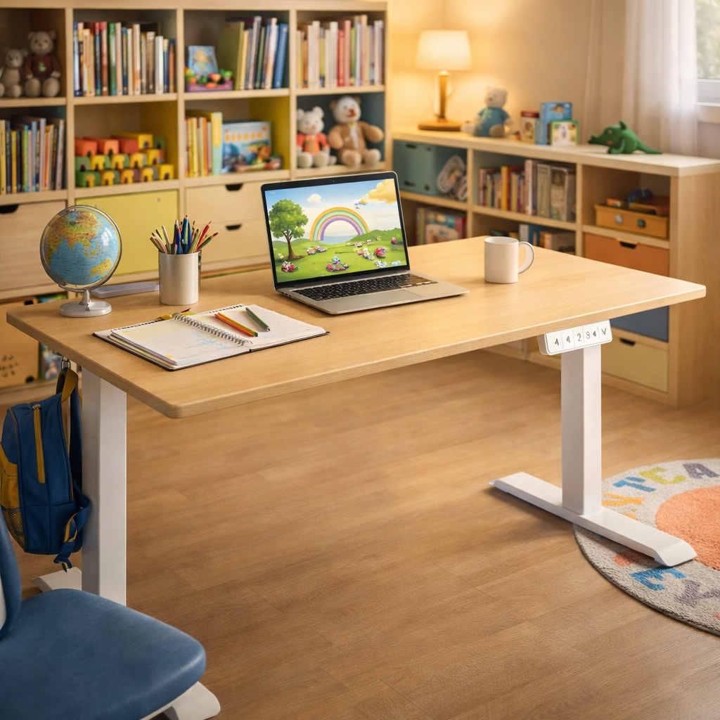 ZY-02 Dual Motor 2-Stage Standing Desk with Tea-Friendly Wooden Top for Home Studio Wellness Room and Flexible Work Use