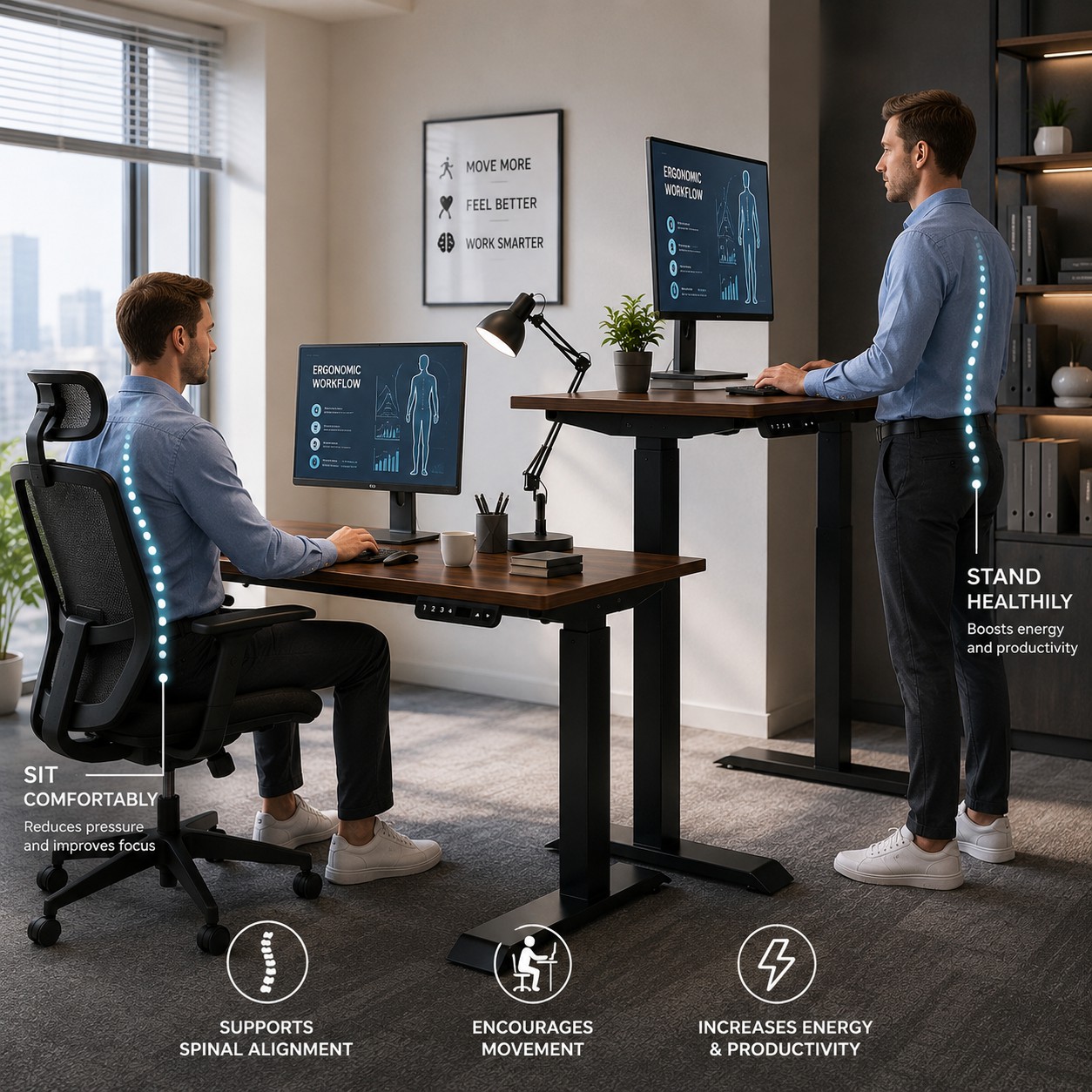 ZY-02 Electric Adjustable Office Workstation with Dual Drive Motors for Commercial Interiors
