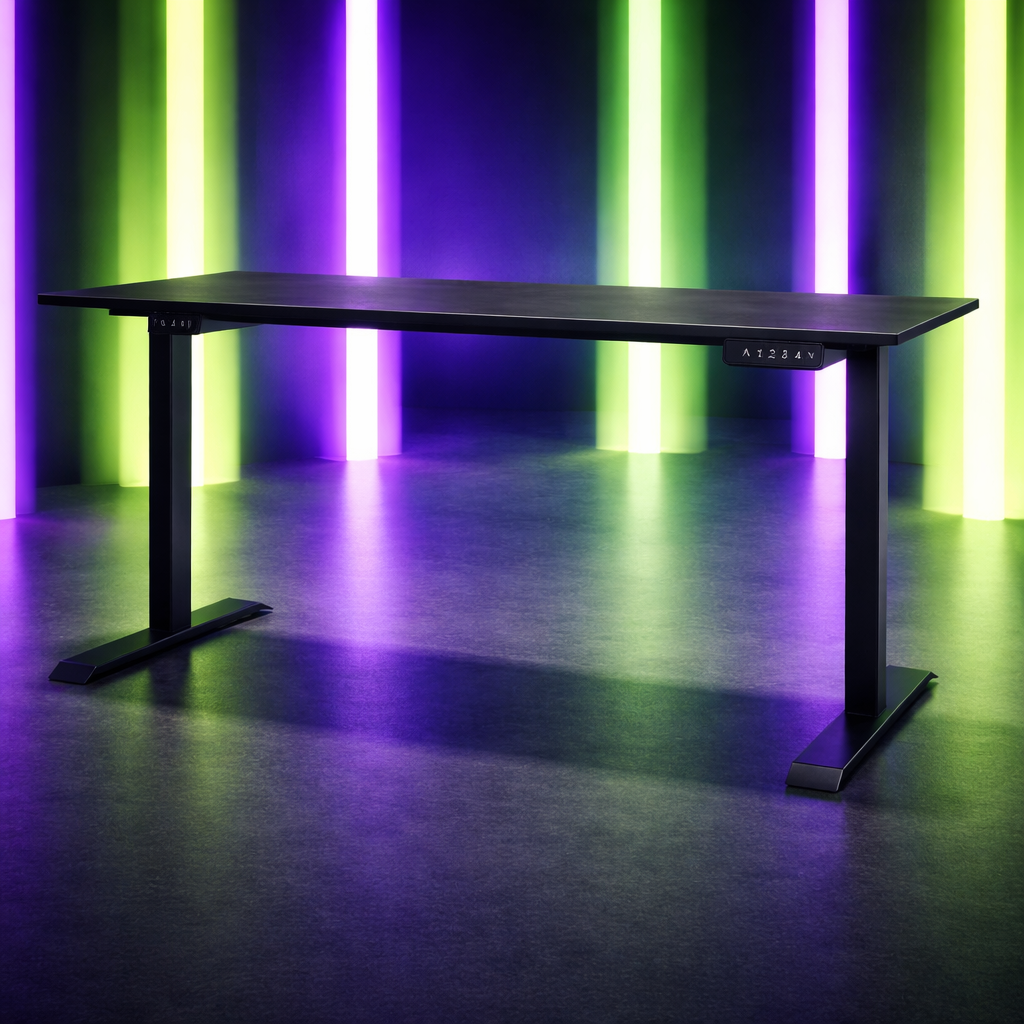 ZY-02 Luxury Black Electric Standing Desk Ambient Lighting Scene
