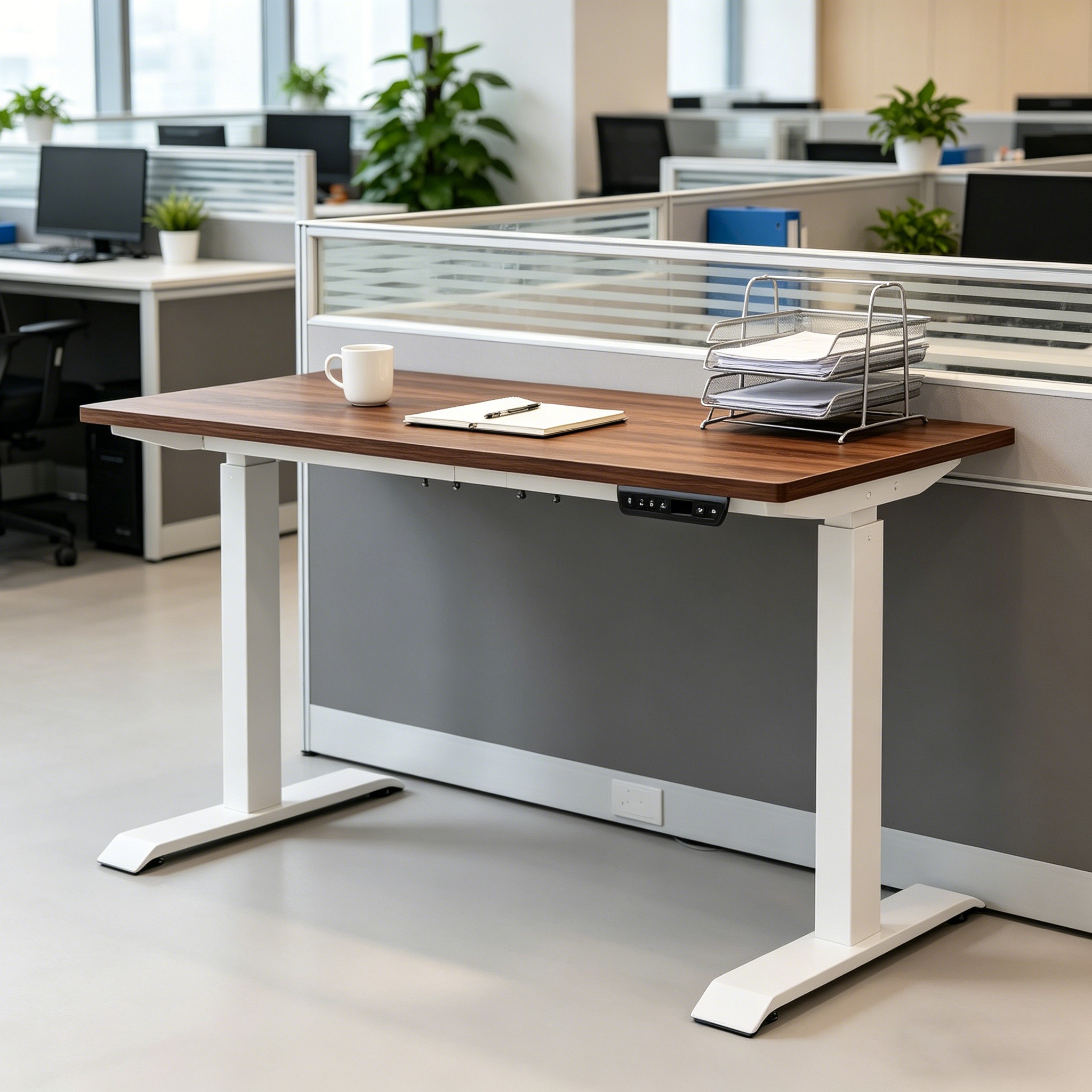 ZY-02 Motorized Office Desk Frame with Black Tabletop for Large Scale Ergonomic Workstation Programs