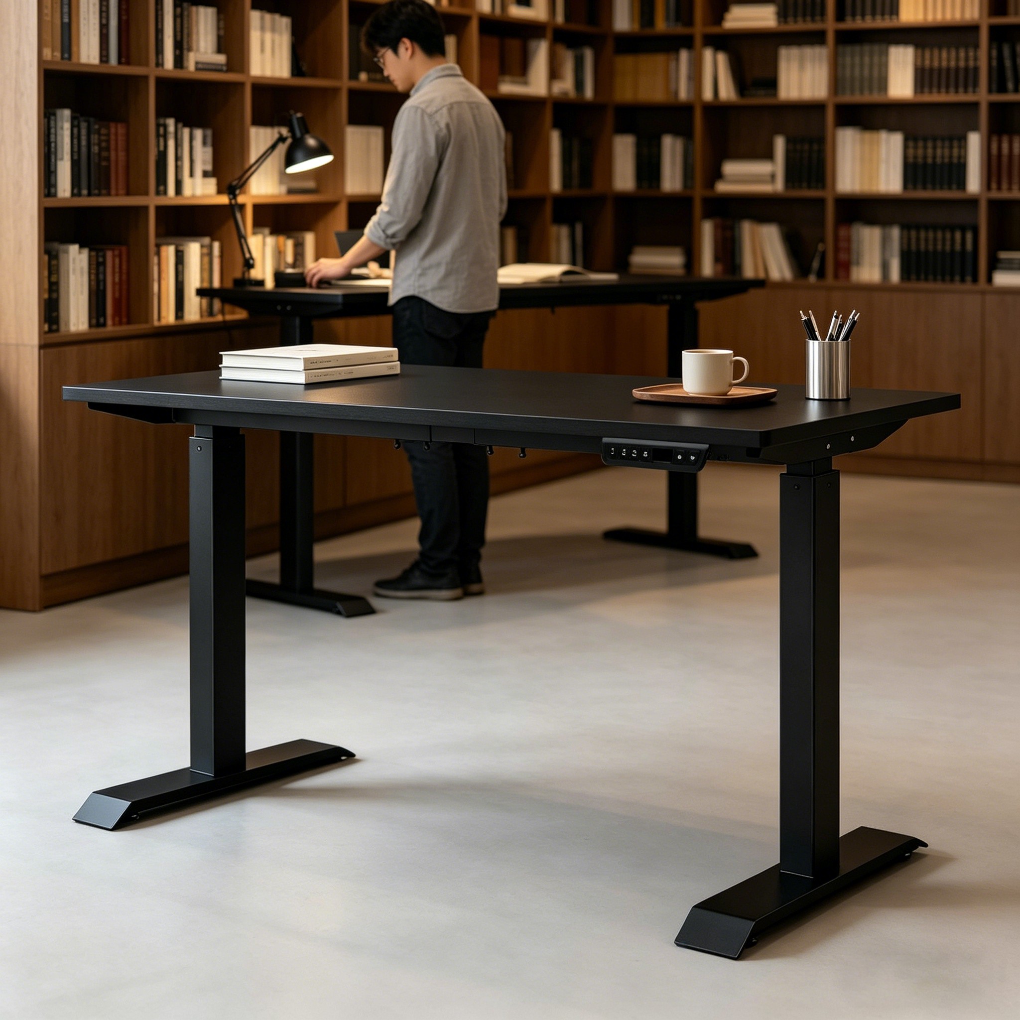 ZY-02 Two Stage Electric Sit Stand Desk with Dual Lift Motors for Enterprise Office Projects