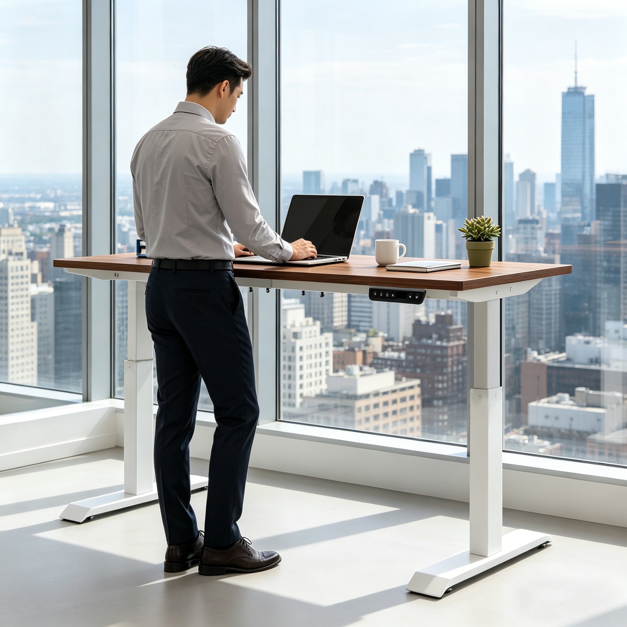 ZY-02 2-Stage Dual Motor Adjustable Standing Table with Stable T-Leg Frame for Commercial Furniture Dealers