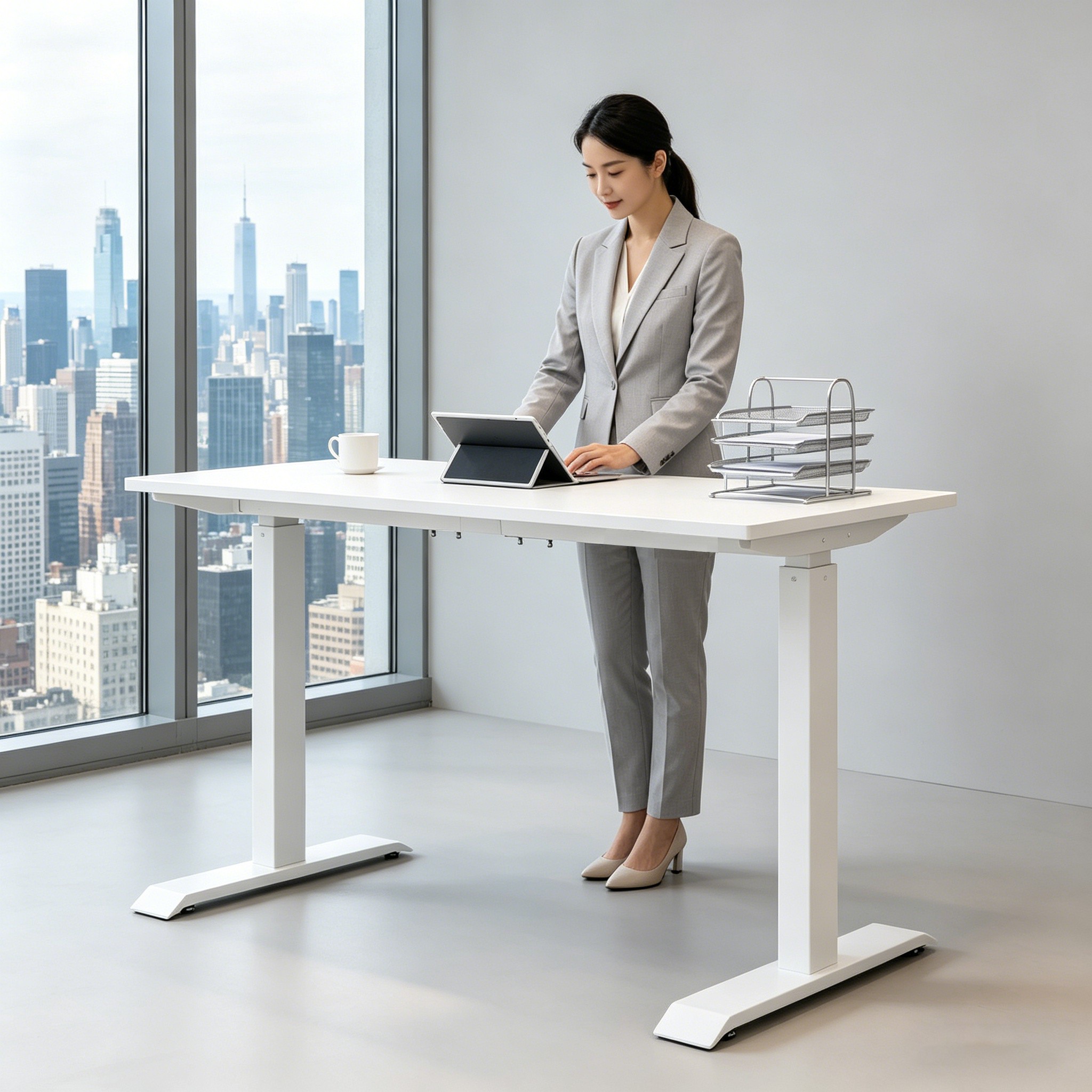 ZY-02 Dual Motor Sit Stand Workstation with 2-Stage Electric Lift for Commercial Office Projects