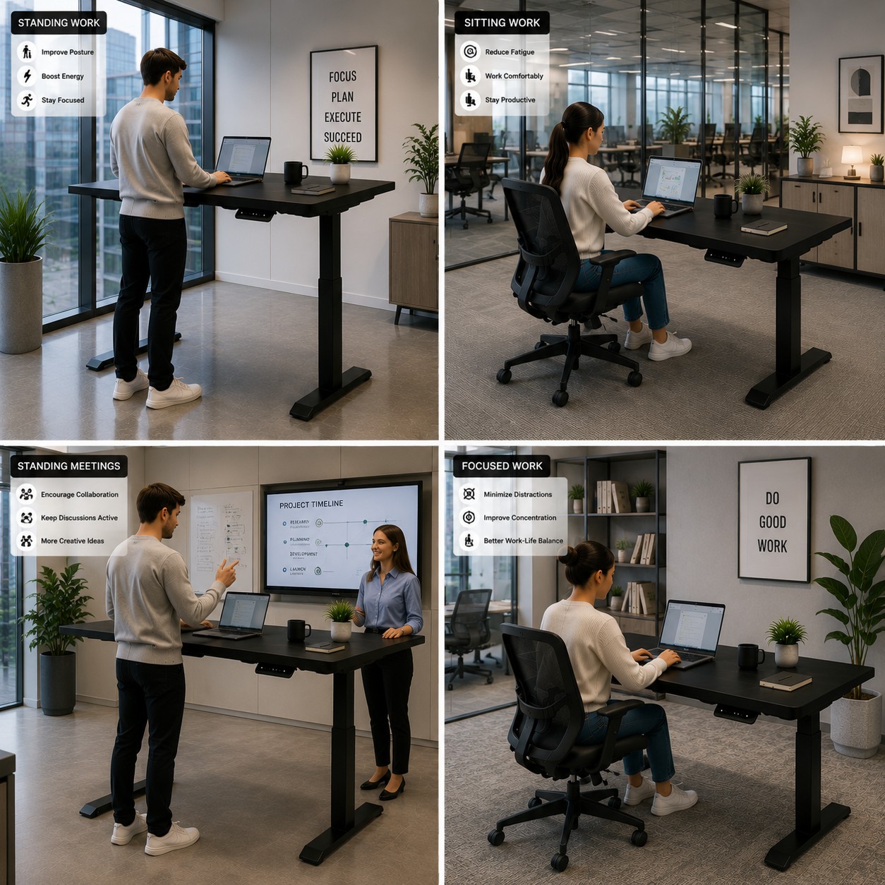 ZY-02 Two Segment Dual Motor Lift Desk with Modern Black Design for Trading Company Showrooms