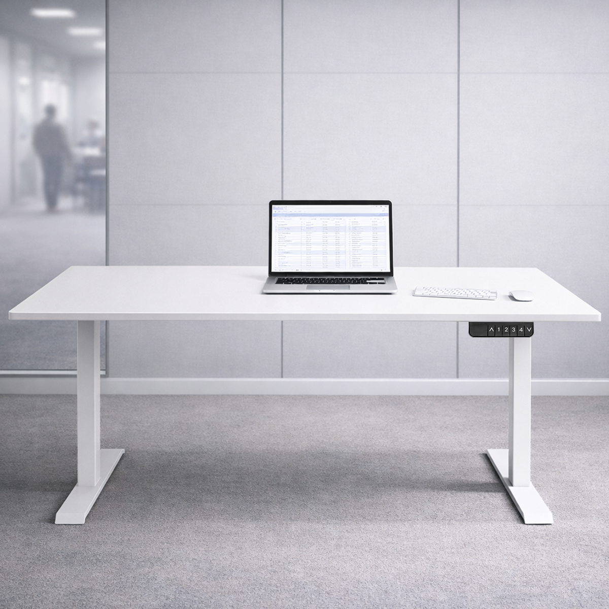 ZY-02 White Dual Motor Standing Desk Presentation Setup