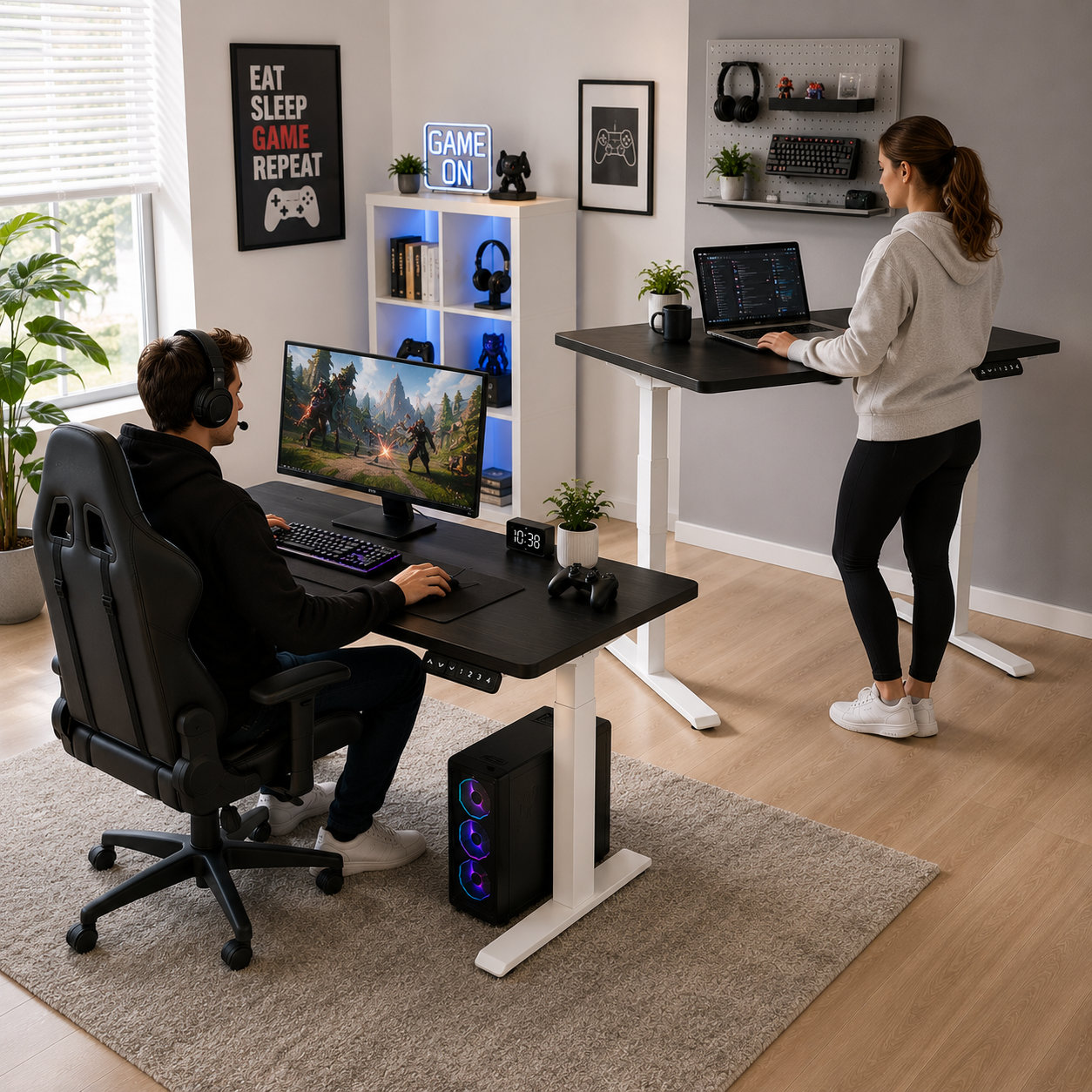 ZY-02 2-Stage Dual Motor Electric Sit Stand Table with Stable T Leg Design for Conference Rooms