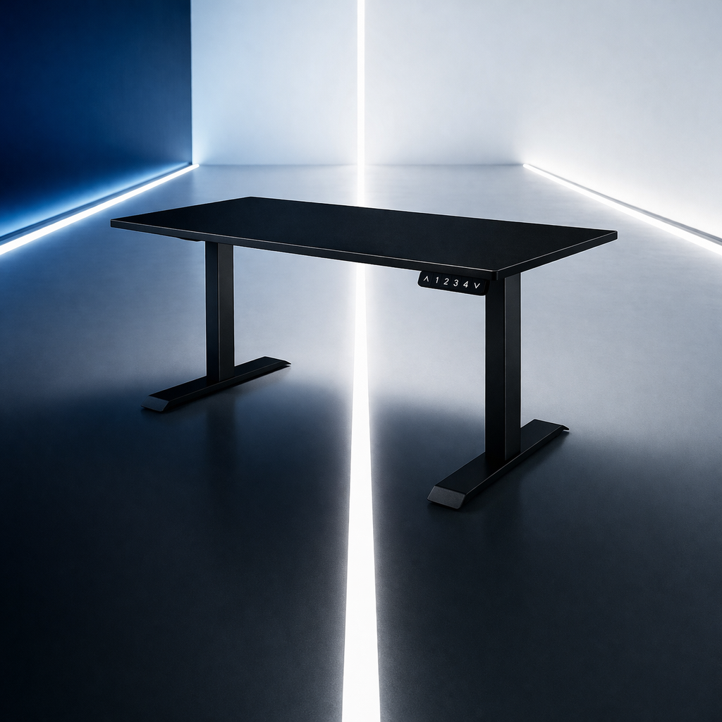 ZY-02 Modern Black Desk with Abstract Color Block Background