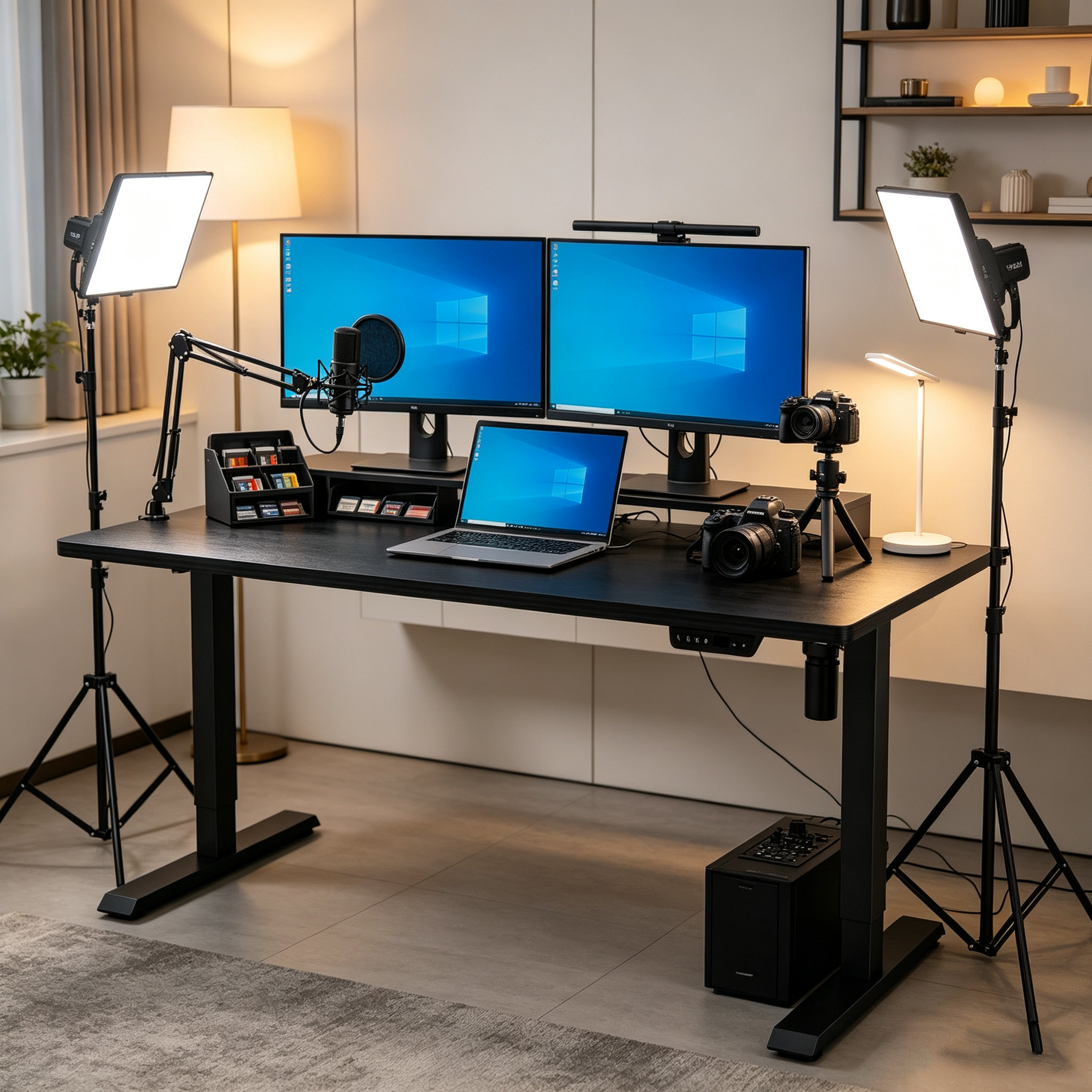 DK-03 Black Electric Sit-Stand Desk Frame – Modern Industrial Finish, Flexible Office Styling for Design Studios