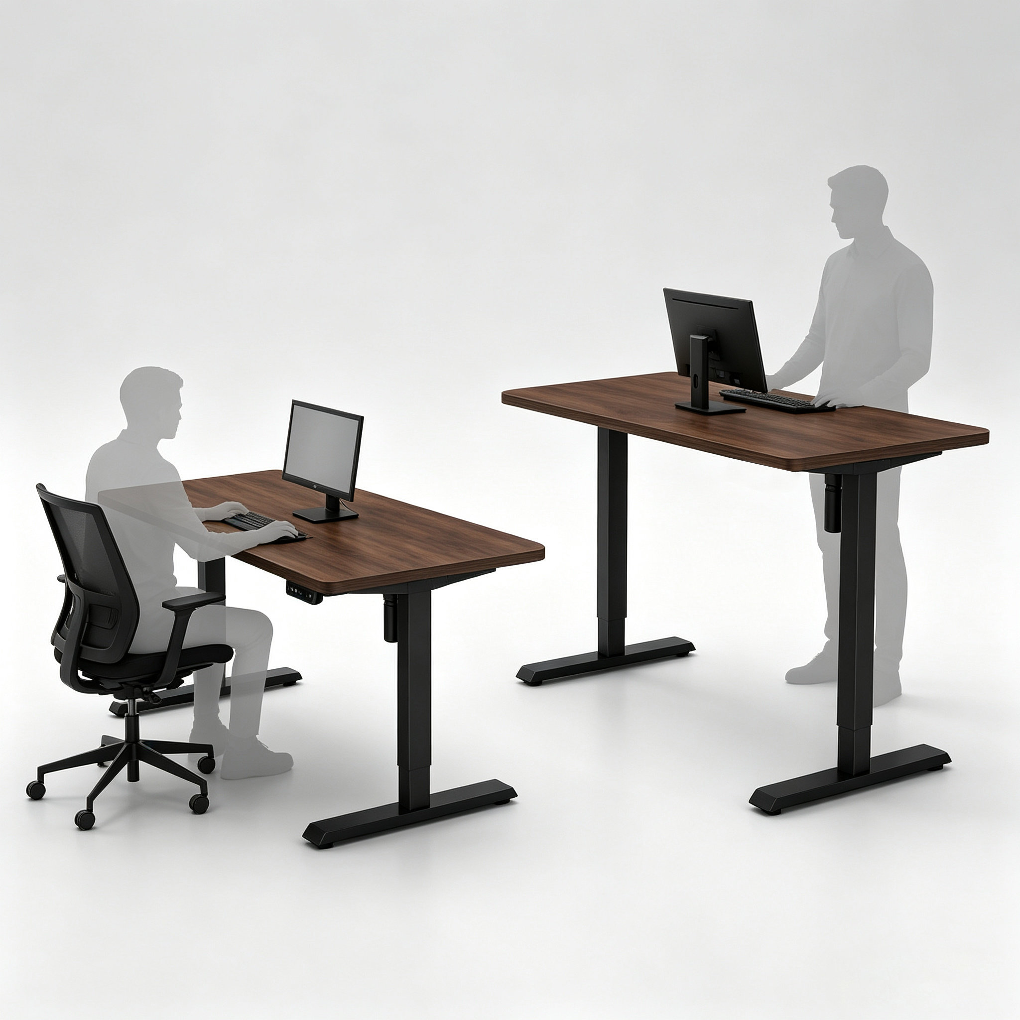 DK-03 Reinforced Single-Motor Desk Legs – Broad T-Feet Support, Professional Black Finish for Engineering Offices