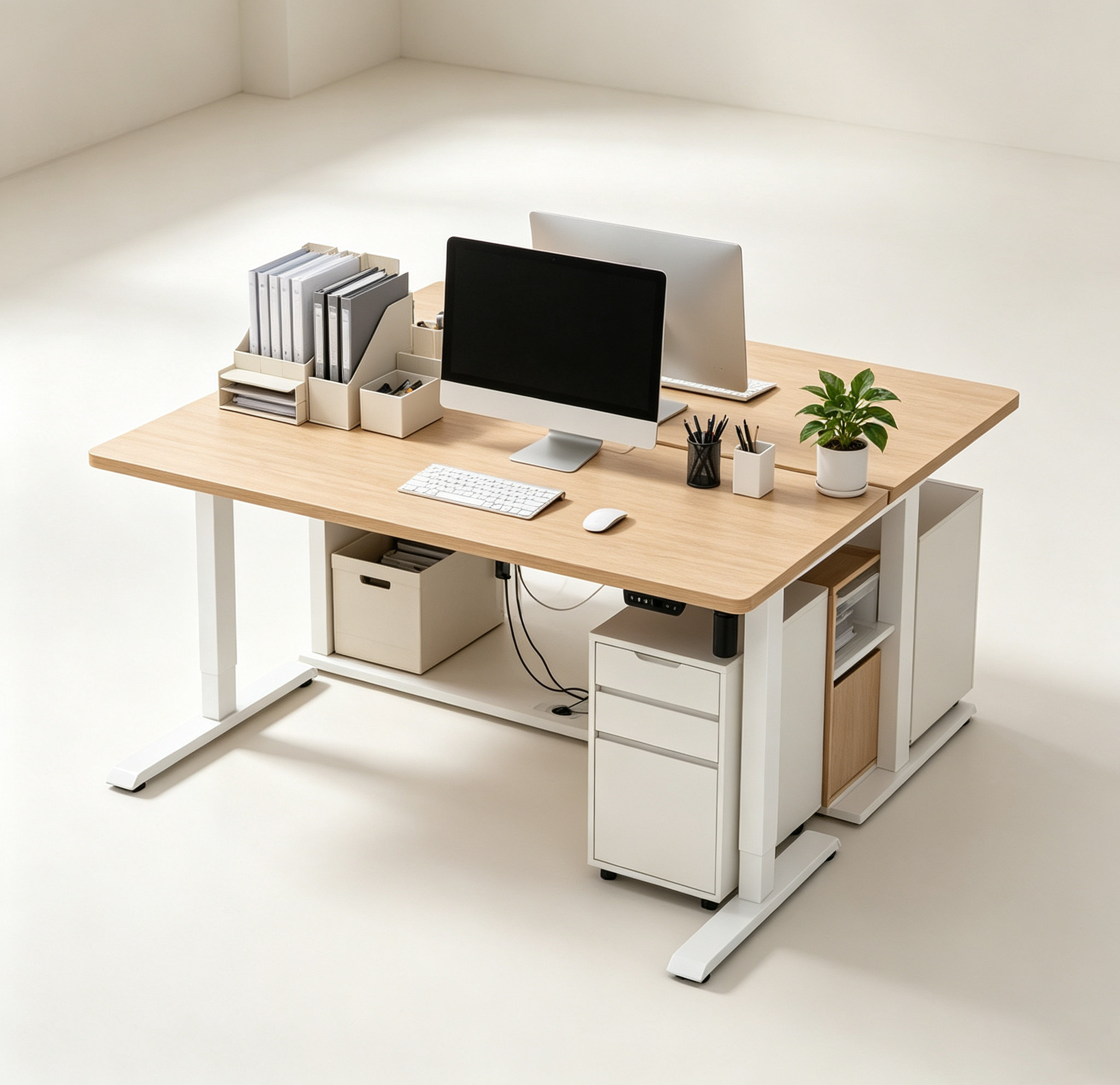 DK-03 Two-Stage Electric Desk Chassis – Reinforced Mounting Rails, Flexible Accessory Integration for Coworking Spaces