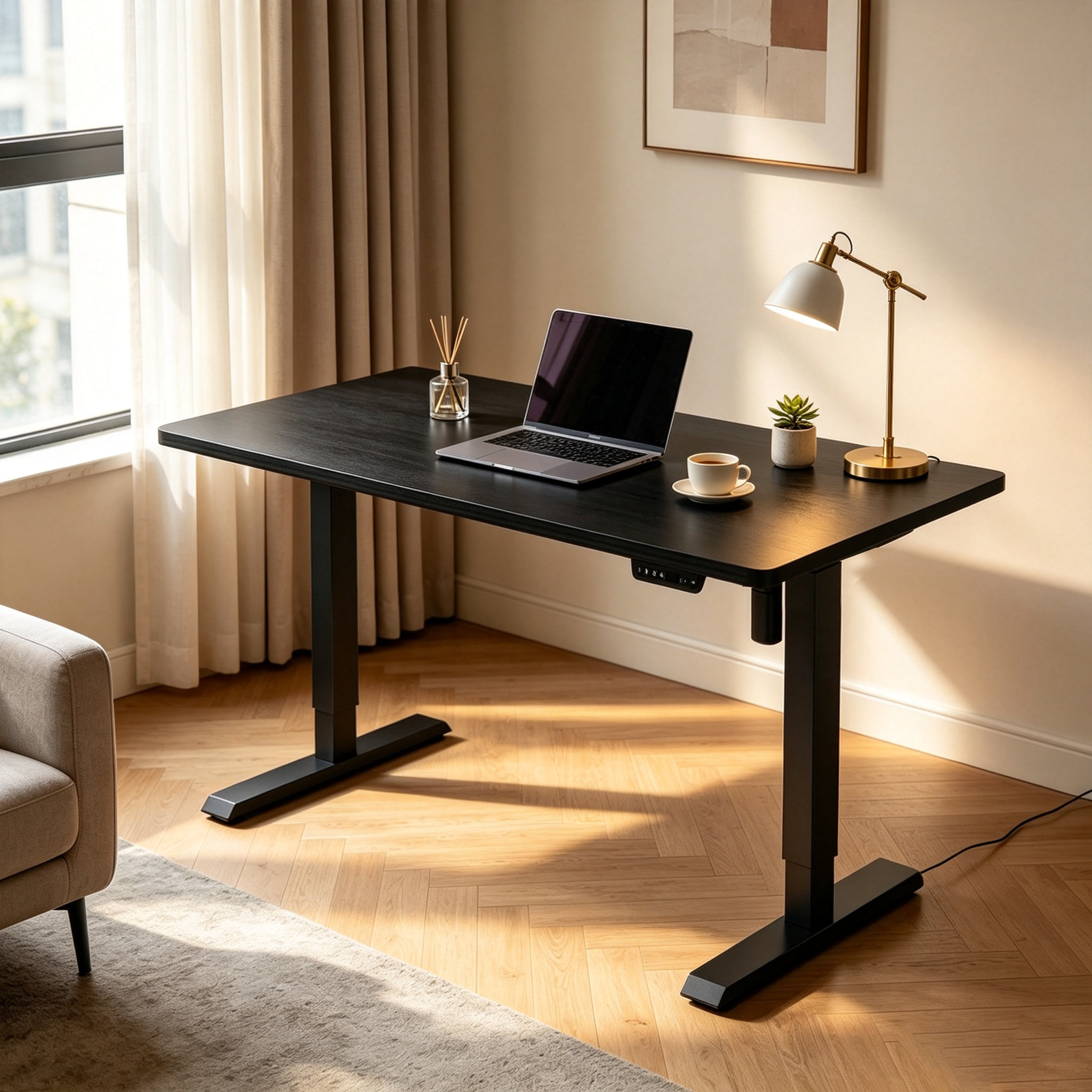 DK-03 Commercial Two-Stage Lifting Desk Frame – Black Powder-Coated Steel, OEM Readiness for Contract Furniture Suppliers
