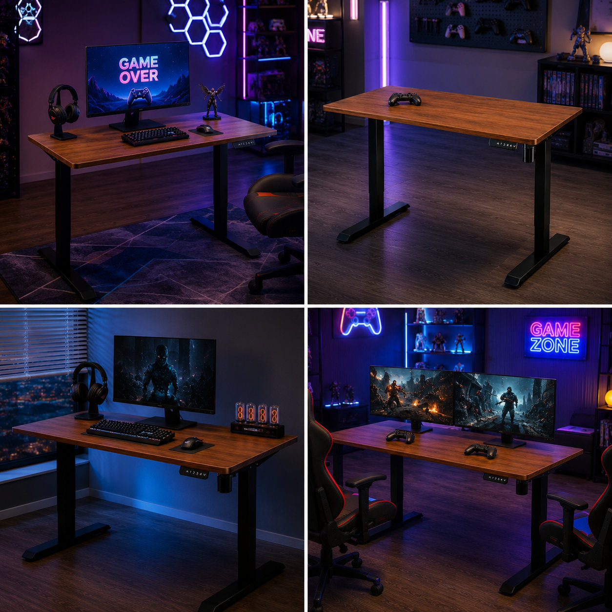 DK-02-1 Single Electric Standing Desk with Two-Section Columns, Clean White Design Studio Worktable
