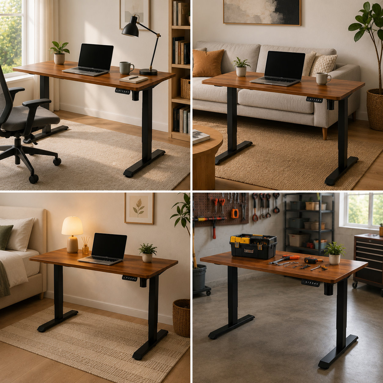 DK-02-1 Single Motor Two-Stage Sit Stand Desk with Wide Walnut Top, Efficient Photo Editing Workstation
