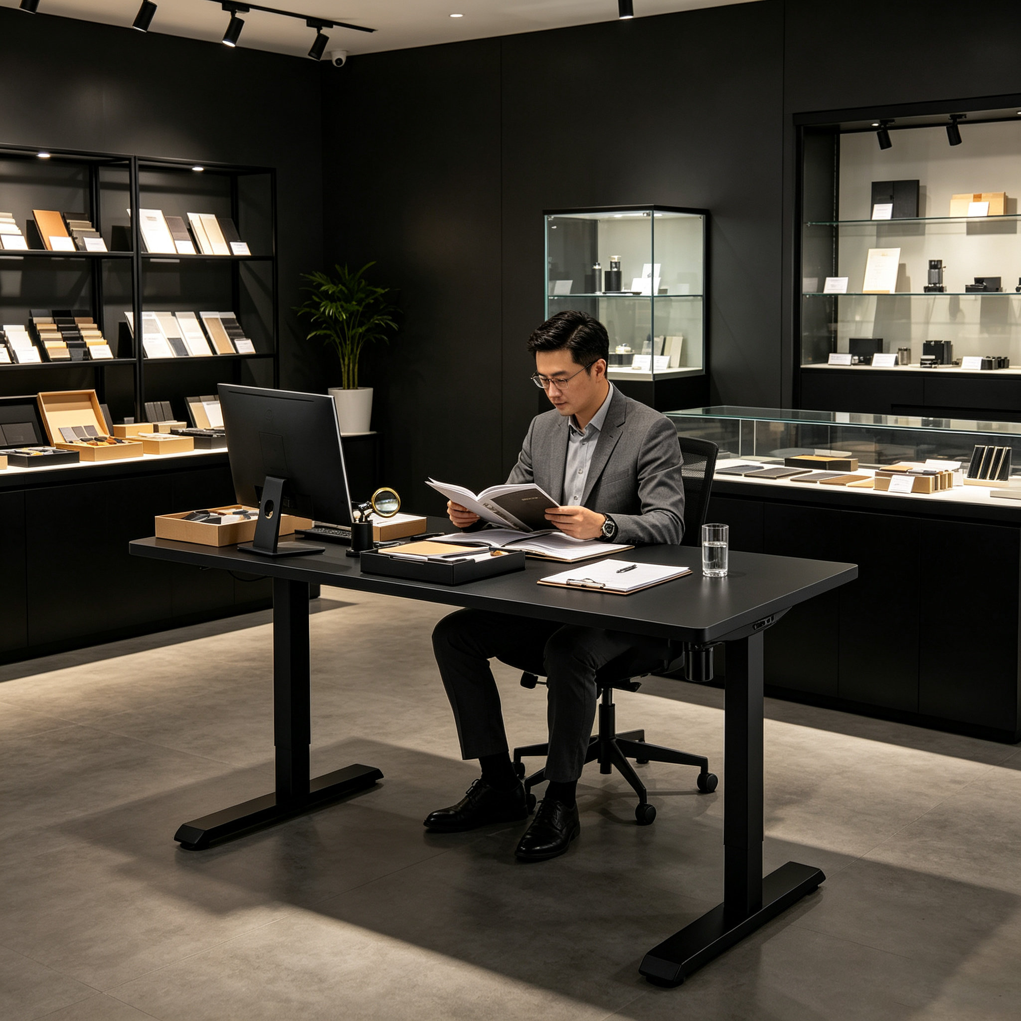 DK-02-1 Single Motor Two-Stage Sit Stand Desk with White Frame, Bright Collaborative Office Setup