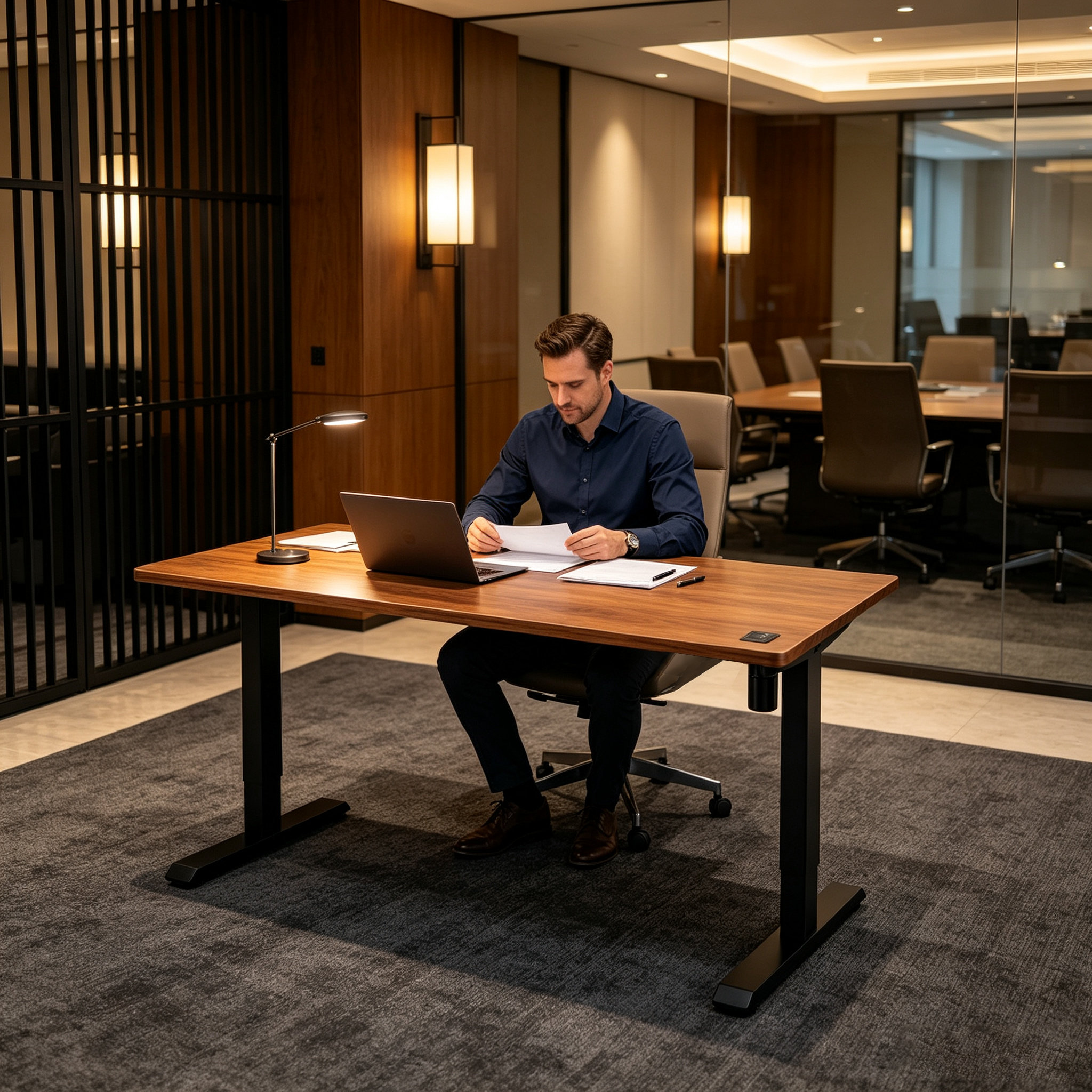 DK-02-1 Single Motor Sit-to-Stand Table with Walnut Surface, Versatile Home Studio and Balcony Desk