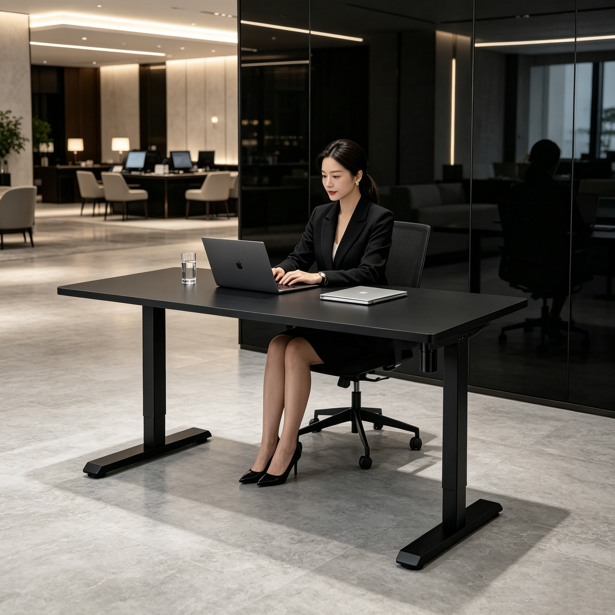 DK-02-1 Two-Section Electric Standing Desk with Walnut Desktop, Sunlit Home Office Workstation