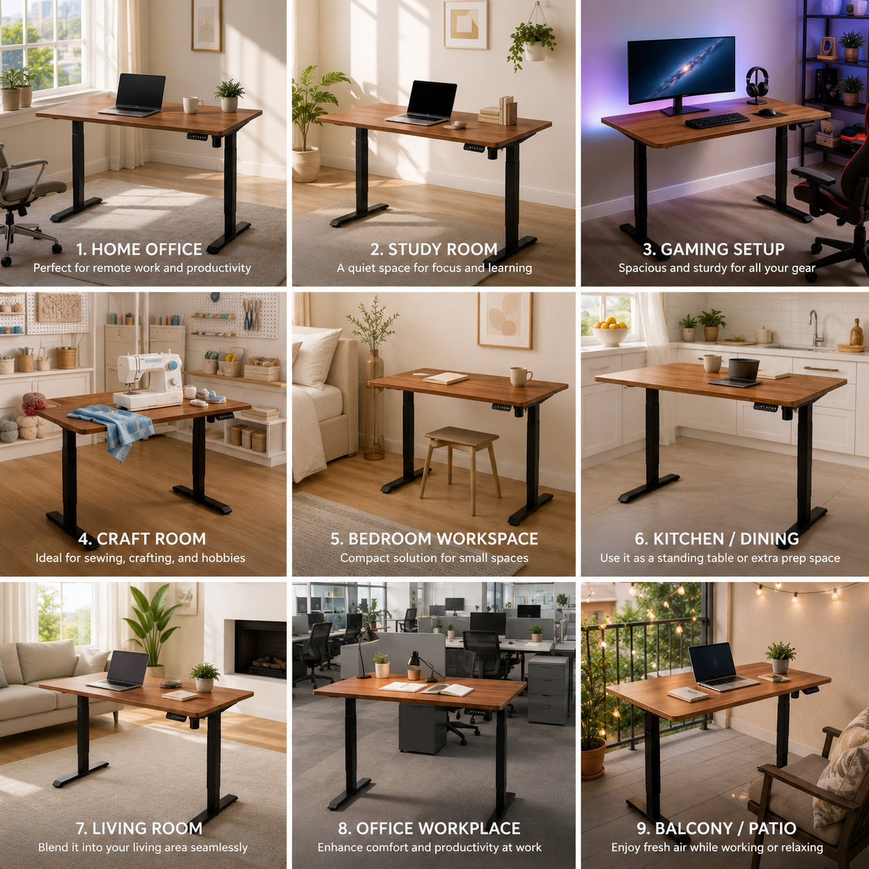 DK-02-1 Single Motor 2 Stage Electric Standing Workstation with Bright White Desktop, Window-Side Home Study Setup
