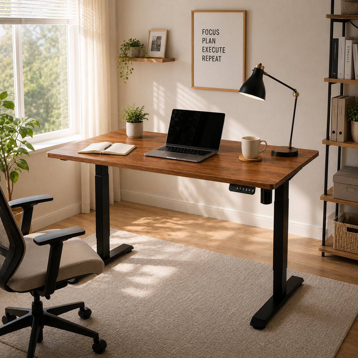 DK-02-1 Single Motor Sit-to-Stand Computer Desk with Memory Controller, OEM Ready for Remote Work Offices