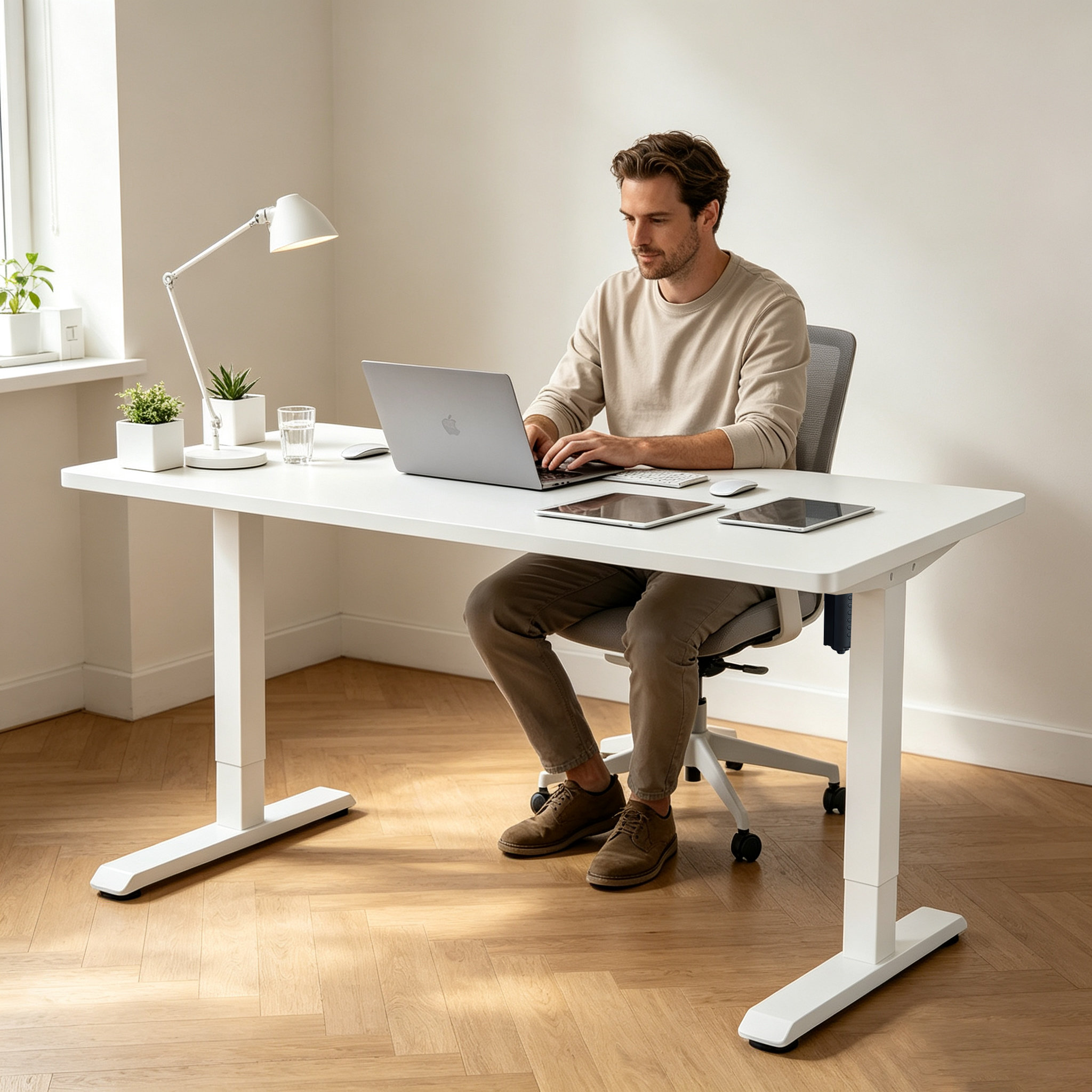 DK-02-01 Single Motor Sit Stand Workstation with Modern Wood Top for Office Traders