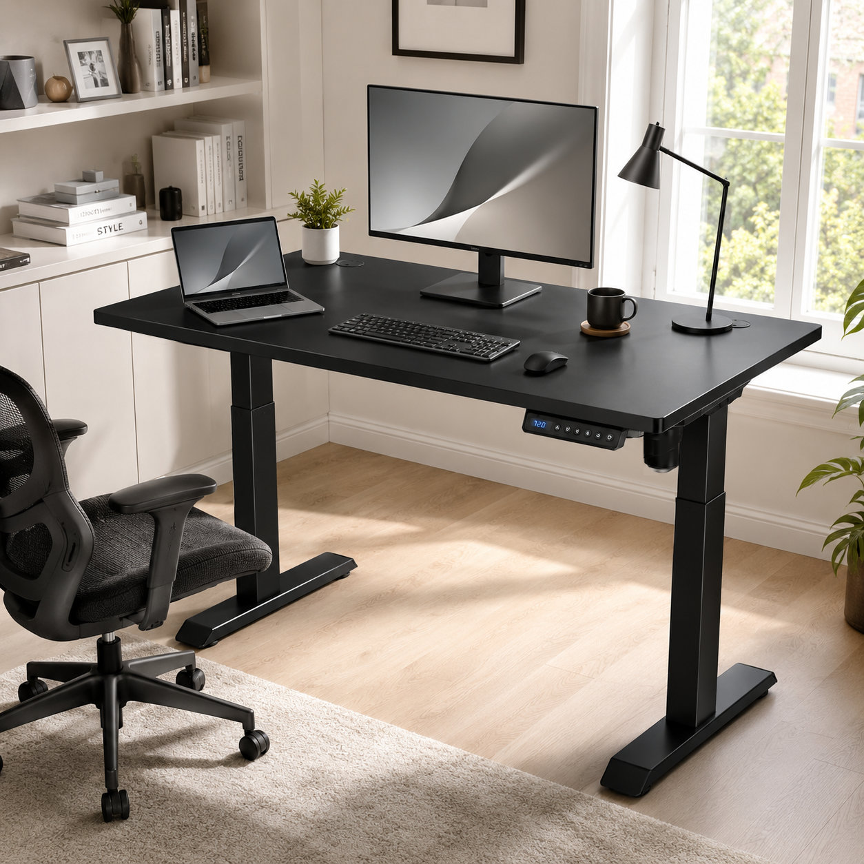 YT-01 White Minimalist Single Motor Desk with Clean Commercial Styling for Showroom Collections