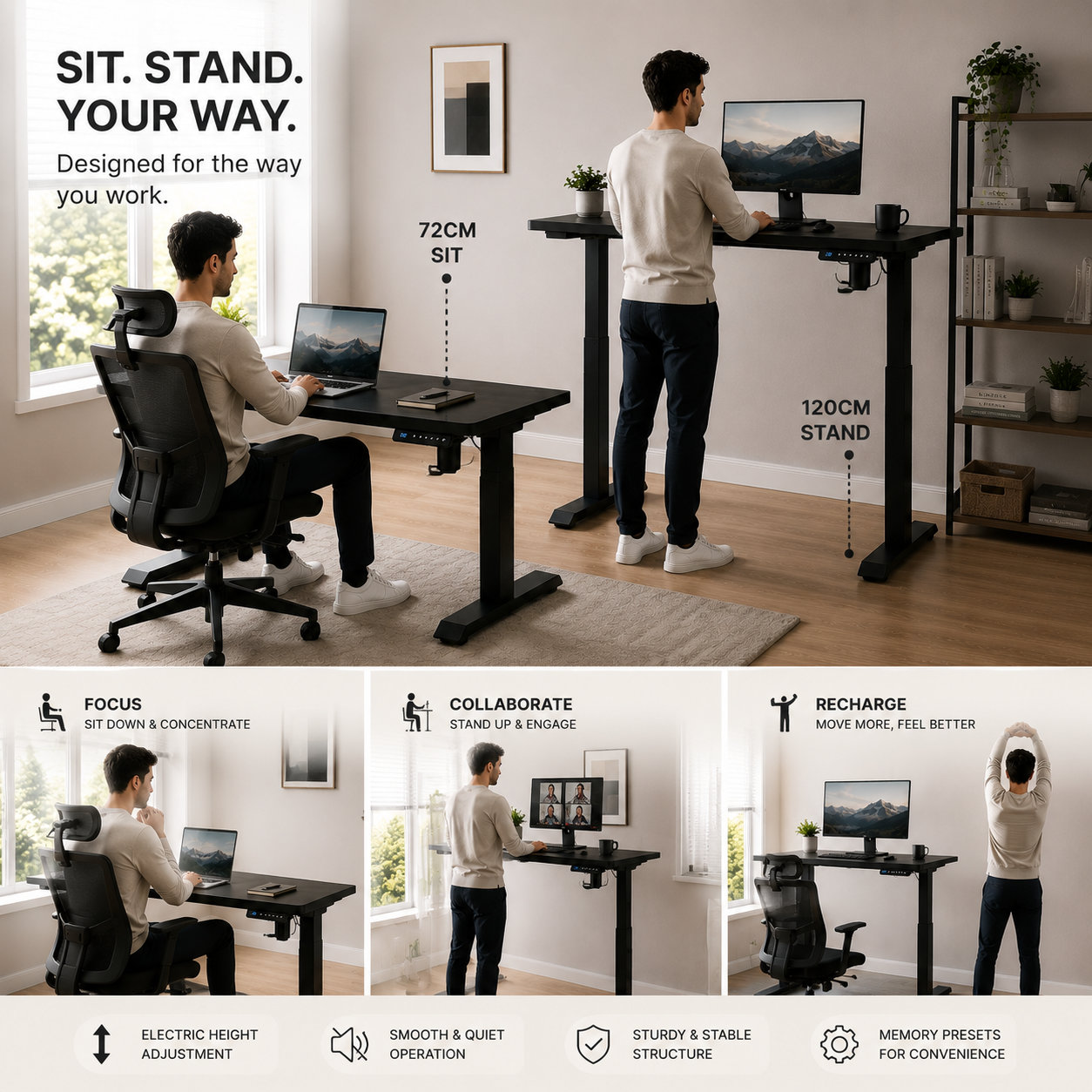 YT-01 One-Touch Preset Single Motor Standing Desk with Four-Point Stability for Executive Offices