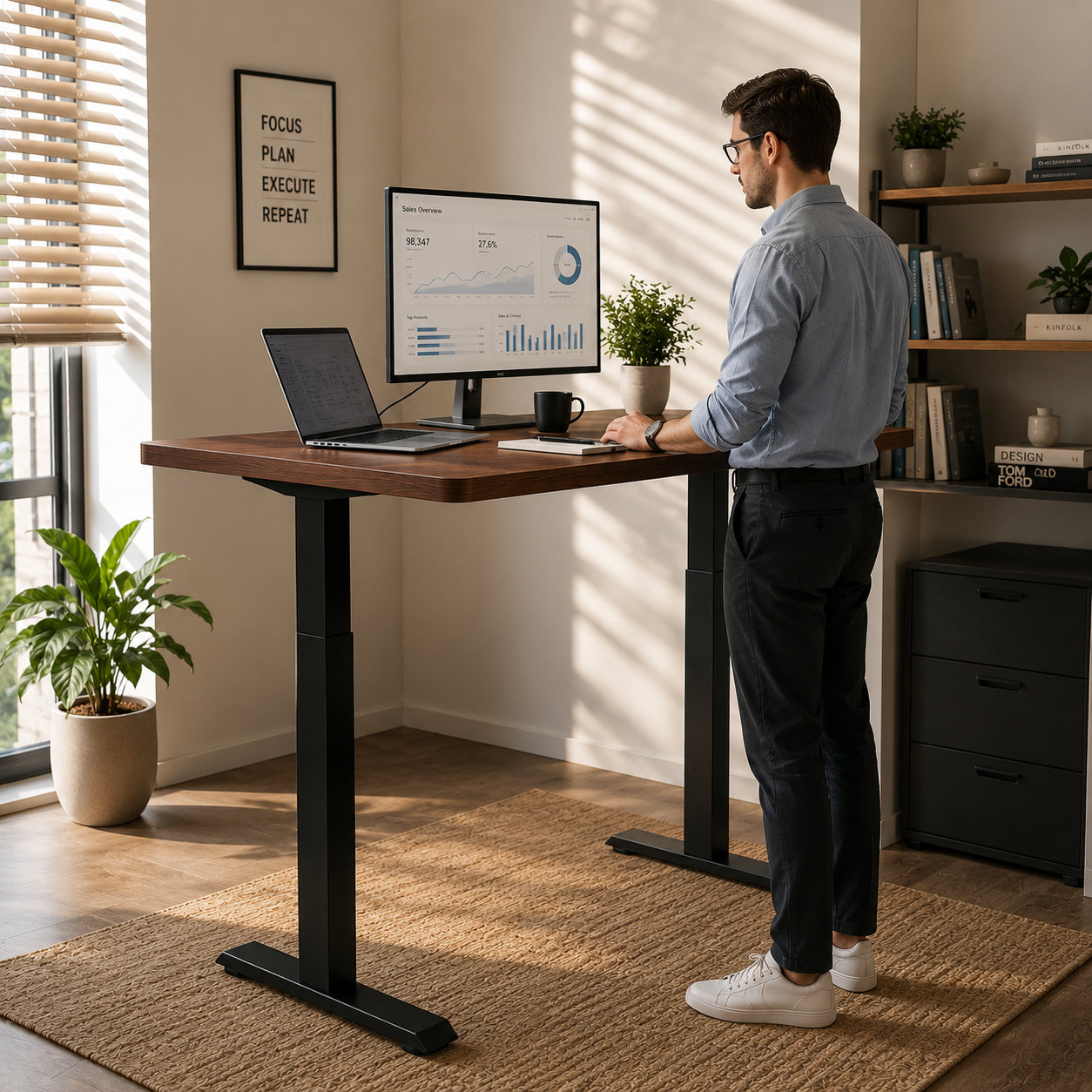 ZY-02 Dual Electric 2-Stage Adjustable Workstation with Strong T-Leg Base for Open Plan Offices