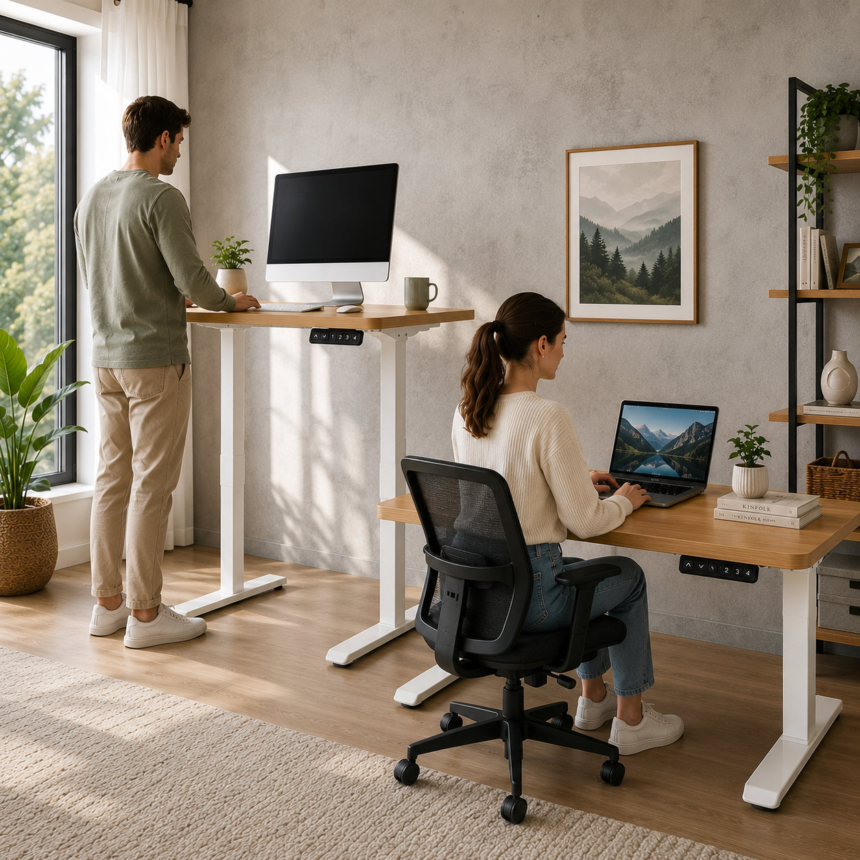ZY-02 2-Stage Dual Motor Electric Standing Desk with Smart Memory Preset Controller and Heavy Duty Steel Frame for Corporate Office Workspace