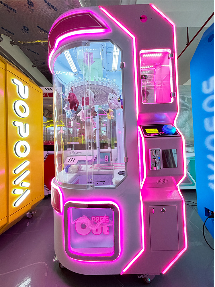 Modern Arcade Claw Machine with Bright Blue LED Lights Coin Operated Prize Vending Entertainment Equipment for Game Centers
