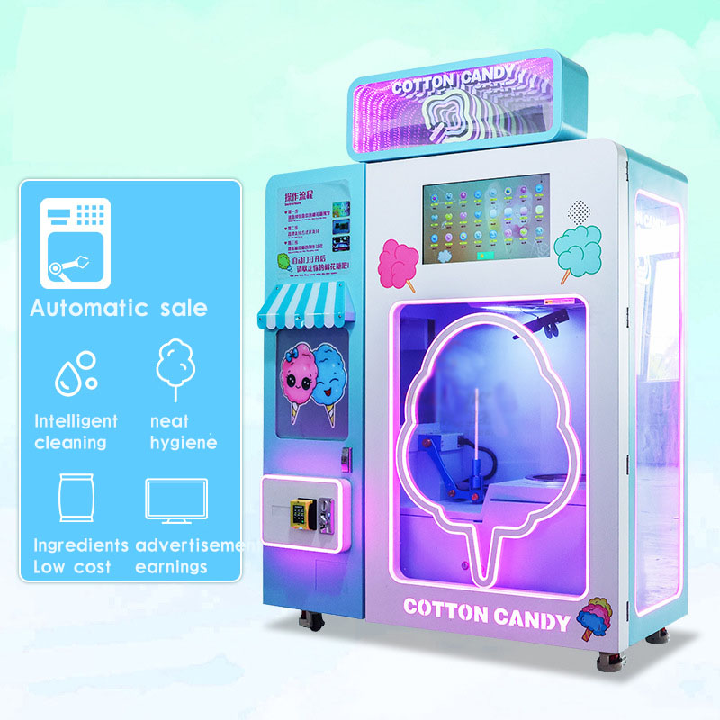 Automatic Cotton Candy Vending Machine Coin Operated Self Service Candy Floss Maker for >8 Years Old Mall Park Entertainment