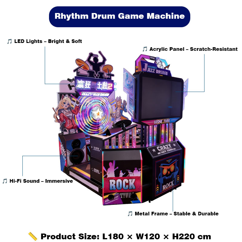 Electric Arcade Drum Game Machine Coin Operated Music Rhythm Simulator Jazz Rock Entertainment Equipment for Amusement Parks