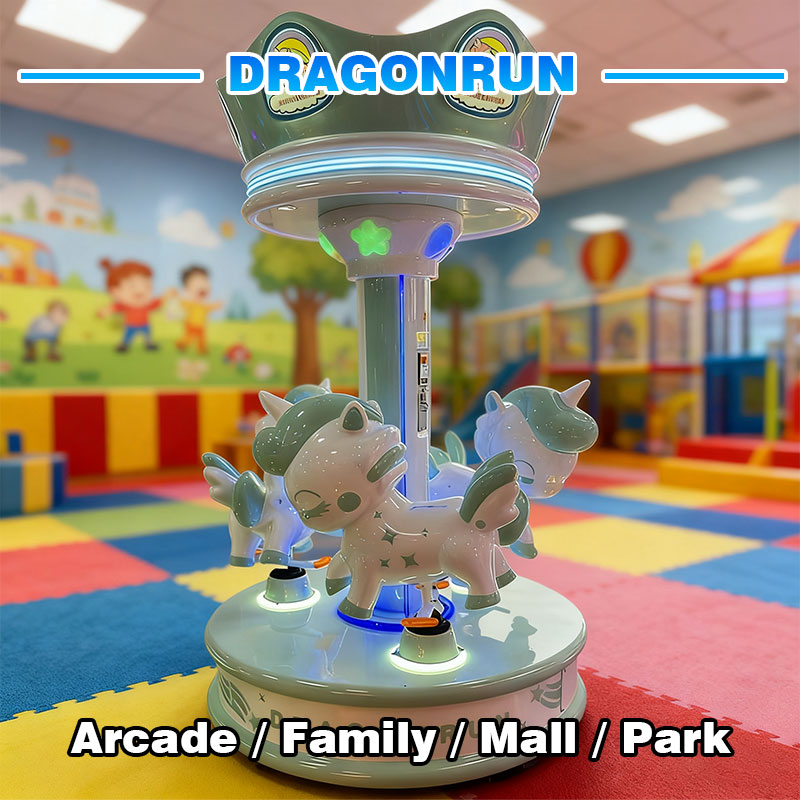 Unicorn Themed Metal Carousel Arcade Ride LED Lighted Coin Operated Customizable Kids Amusement Game Indoor Playground