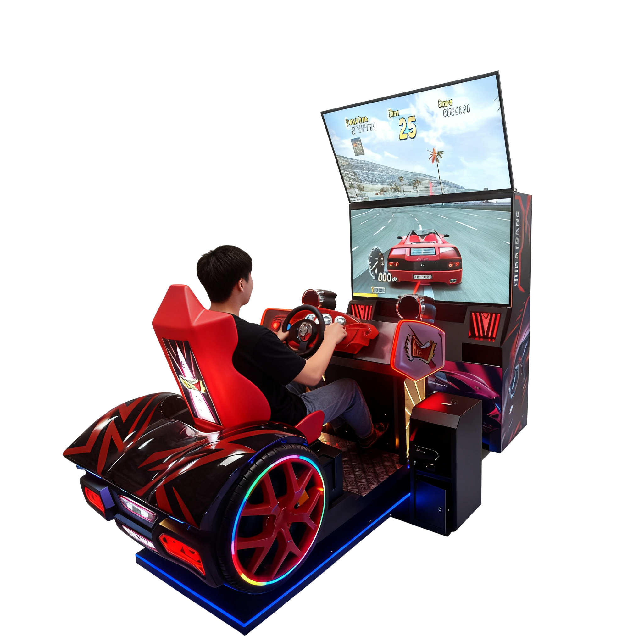 Large-Scale Single-Player Dual-Screen Coin-Operated Car Racing Game Arcade Equipment English Interface for Children Parents'