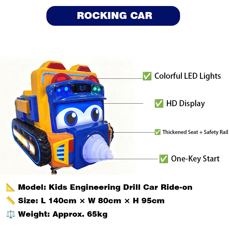 Ninix Cartoon Engineering Vehicle Themed Kids Arcade Ride LED Lighted Coin Operated Racing Game Metal Stainless Steel