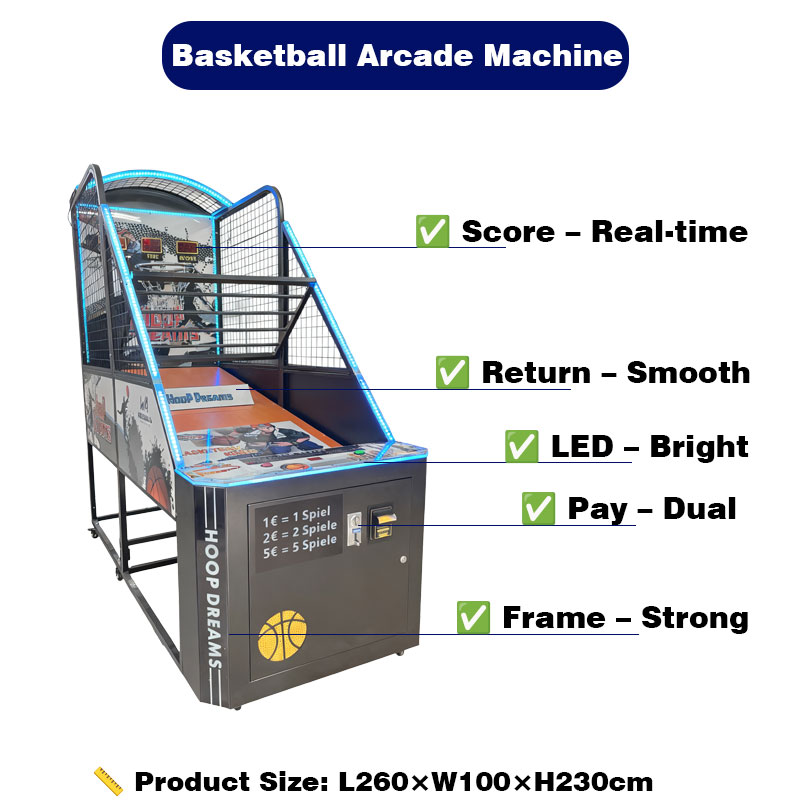Hoop Dreams Basketball Arcade Game Machine LED Lighted Coin Operated Shooting Game Metal Frame for Game Centers Amusement Parks