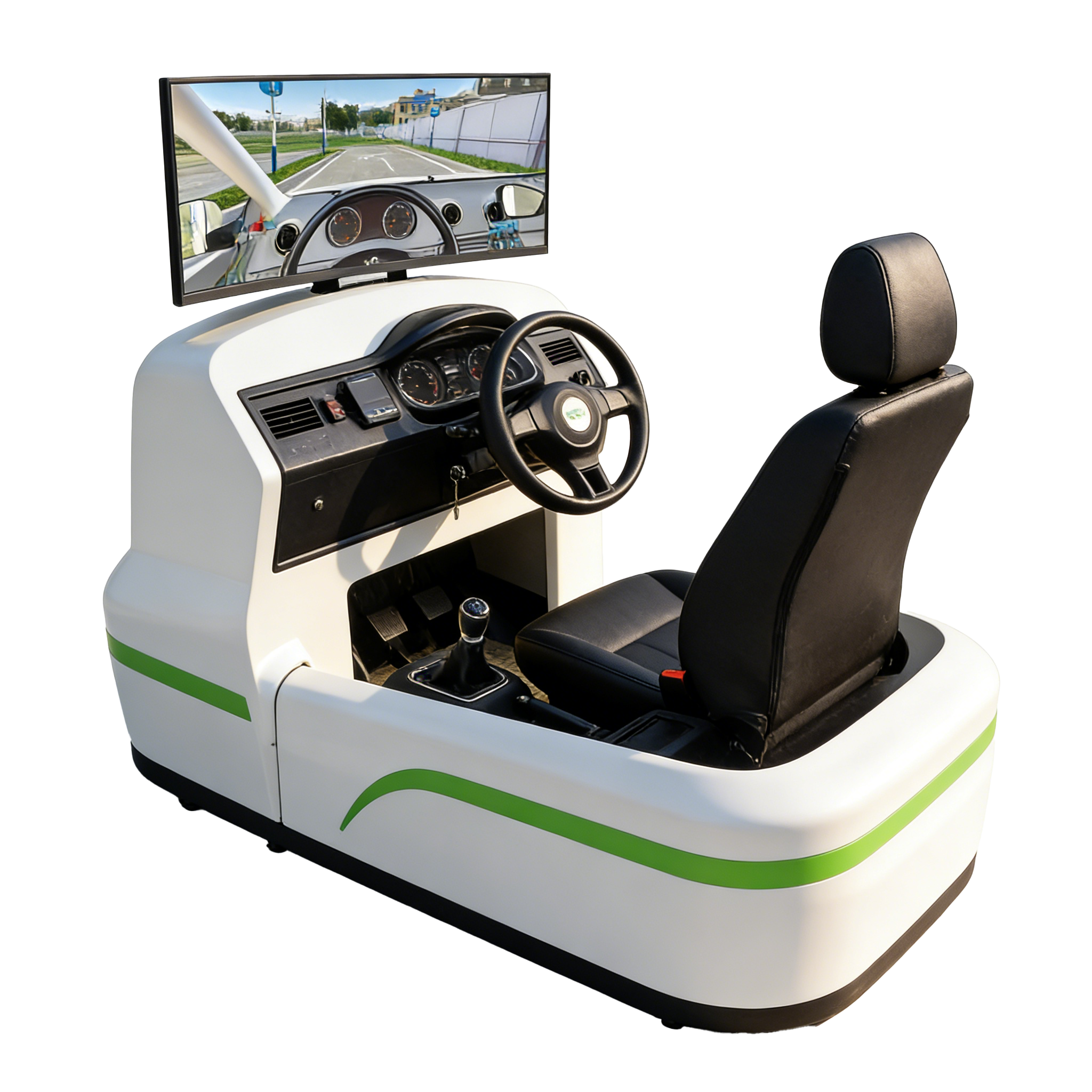 Ninix White-Green Metal Racing Simulation Driving Simulator-Commercial Amusement Cockpit Steering Wheel for Game Centers