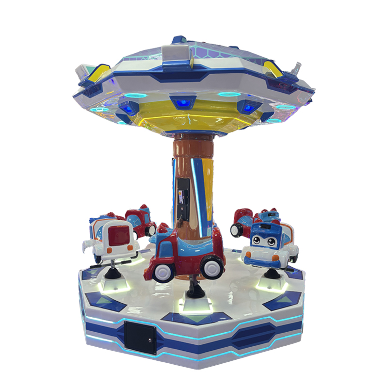 Cartoon Car Themed Metal Carousel Arcade Ride LED Lighted Coin Operated Kids Amusement Game Indoor Playground Entertainment