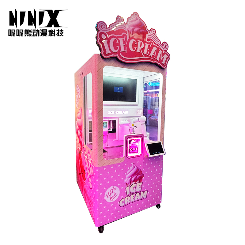 Pink Styled Robot Self-Service Ice Cream Vending Arcade Machine Fresh Ingredients Display for Coin Operated Coin-Operated Games