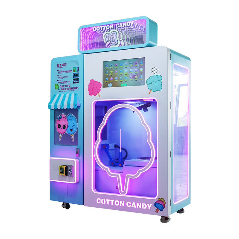 Automatic Cotton Candy Vending Machine Coin Operated Self Service Candy Floss Maker for >8 Years Old Mall Park Entertainment