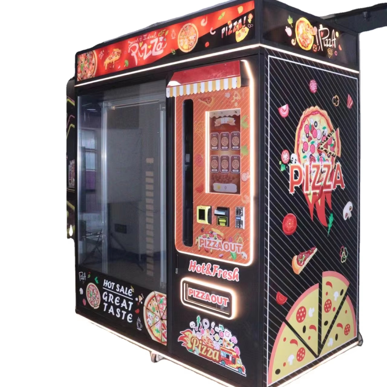 NINIX NINIX-254486 Metal Pizza Vending Machine Weather Resistant Design Multi-Payment Options Universal Plug Wooden Case