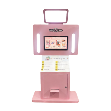 Coin Operated Pink Selfie Photo Booth Cute Beauty Filter Printing Station for Mall Arcade Event Entertainment