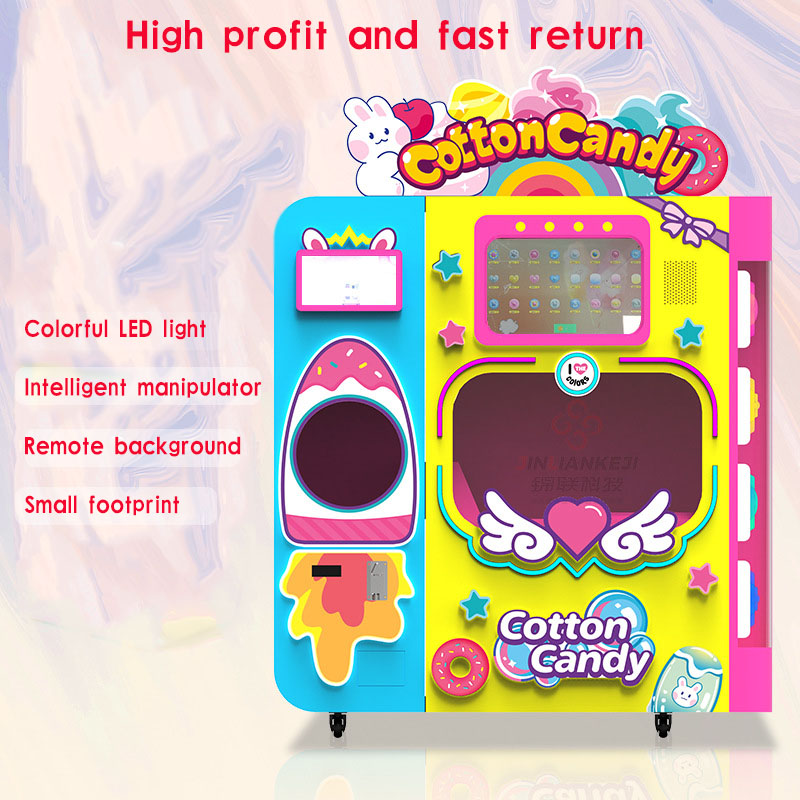 Automatic Cotton Candy Vending Machine Coin Operated Self Service Candy Floss Maker for >8 Years Old Mall Park Entertainment