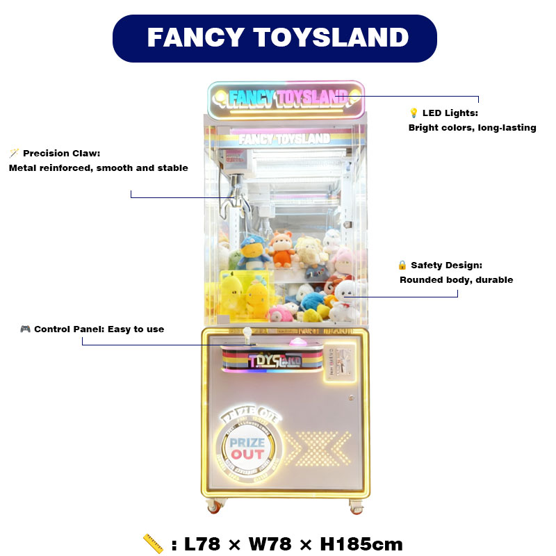 Fancy Toysland Arcade Claw Crane Machine-LED Lighted Coin Operated Metal Plush Toy Catcher for Game Rooms & Malls Gift