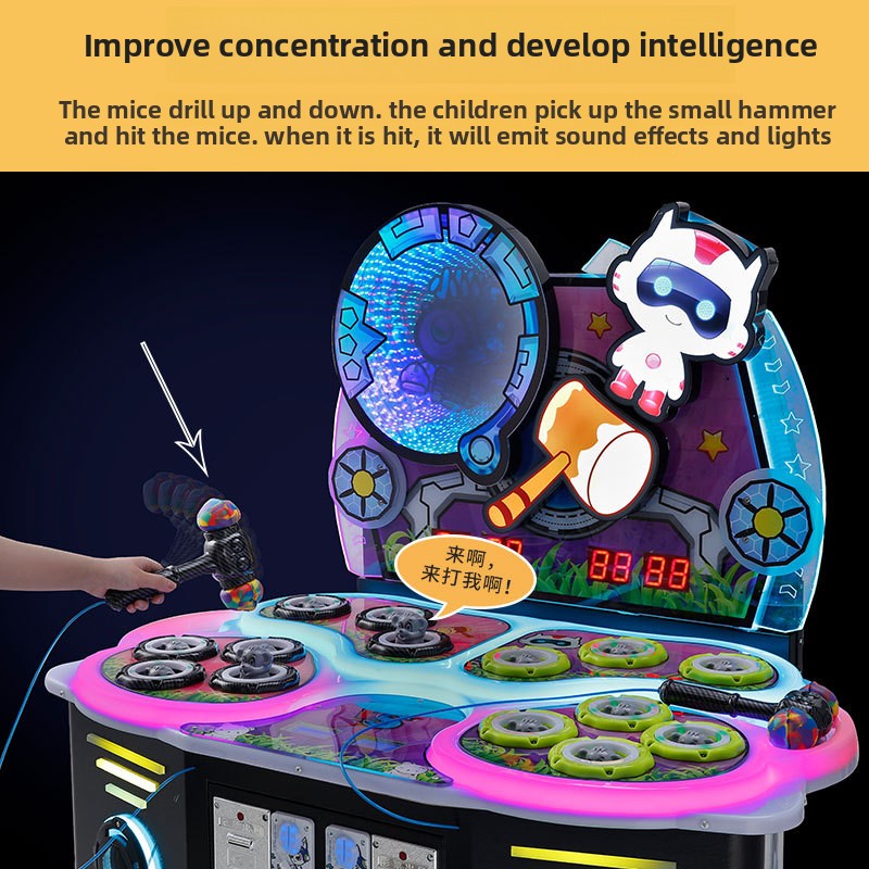 Colorful LED Lighting Coin Operated Multi-Player Whack Mole Arcade Game Machine Interactive Hammer Based Family Game