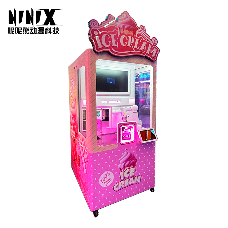 Pink Styled Robot Self-Service Ice Cream Vending Arcade Machine Fresh Ingredients Display for Coin Operated Coin-Operated Games