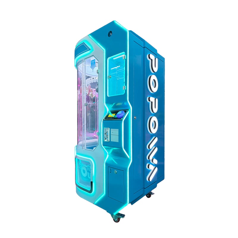 Modern Arcade Claw Machine with Bright Blue LED Lights Coin Operated Prize Vending Entertainment Equipment for Game Centers