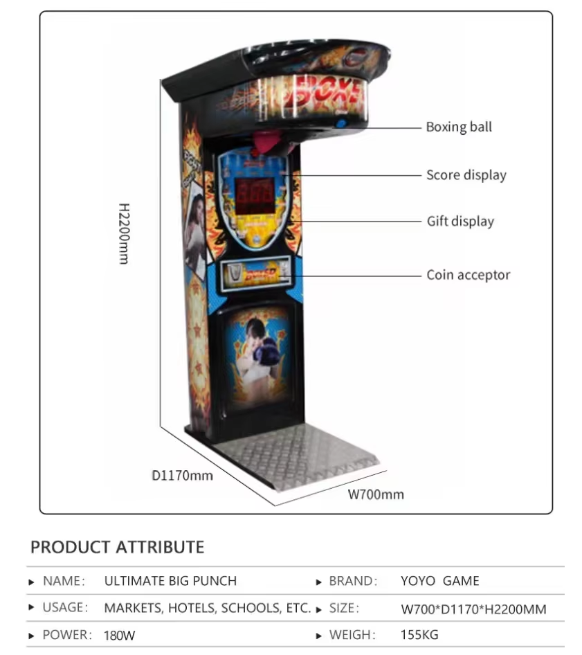 Coin Operated Boxing Punch Machine Arcade Sports Game Equipment Strength Tester Amusement Park Entertainment Simulator
