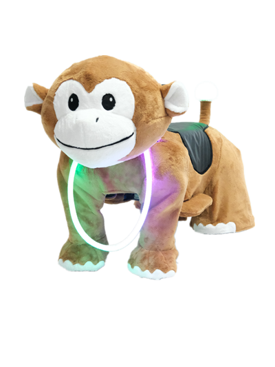 LED Glow Ring Decor Plush Monkey Ride-On Toy for Kids Battery-Powered Safe Fun Toddler Outdoor/Indoor Riding Vehicle Children's