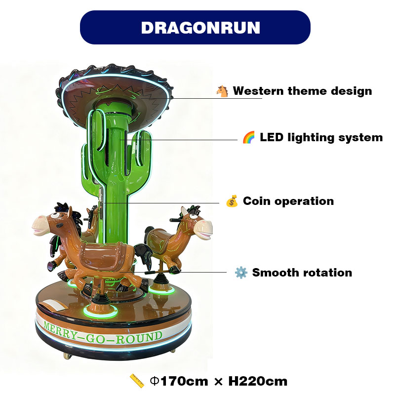 Ninix Western Cactus for Carousel Arcade Ride-LED Lighted Coin Operated for Kids Ages 6+ Indoor Use Acrylic Metal Construction